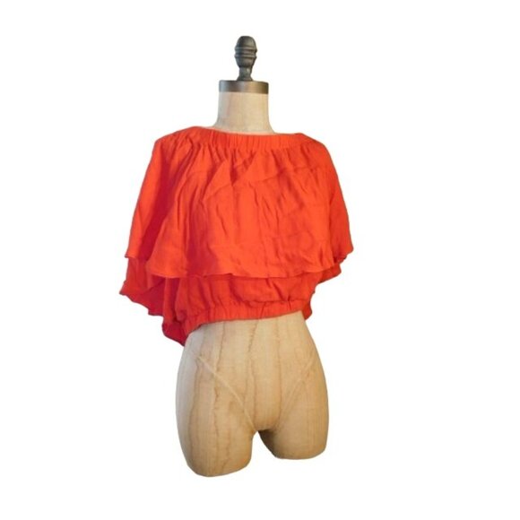 Gibson Latimer Size M Medium Cropped Ruffle Flowy Blouse Top NWT $69 - Picture 1 of 3